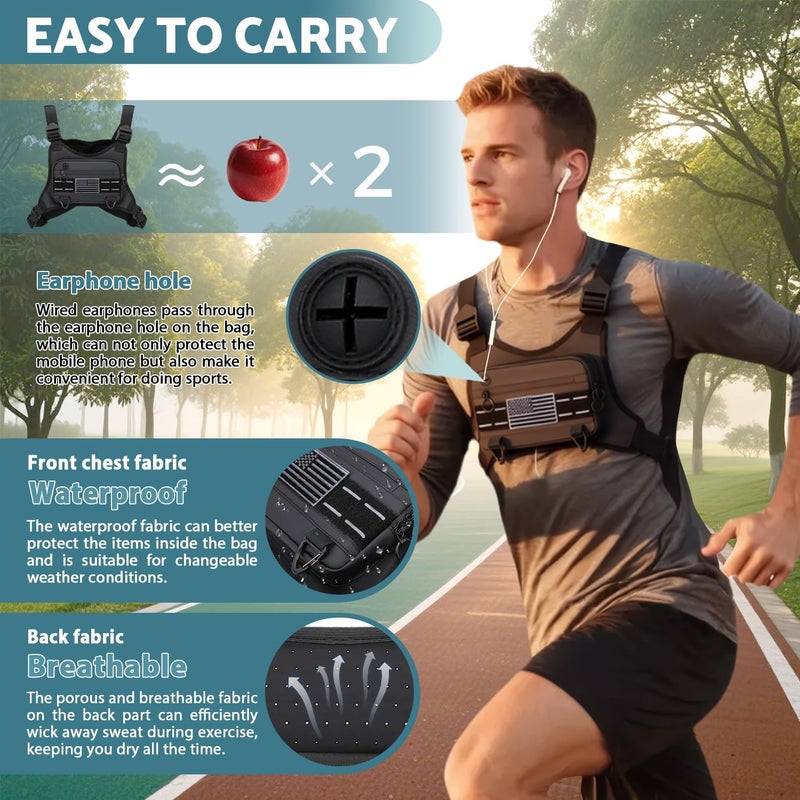 Muserise Sports Chest Bag For Men, Water Resistant Lightweight Front Running Vest Bag With Built-In Phone Holder & Extra Storage For Workouts, Cycling (Black) - Image 5